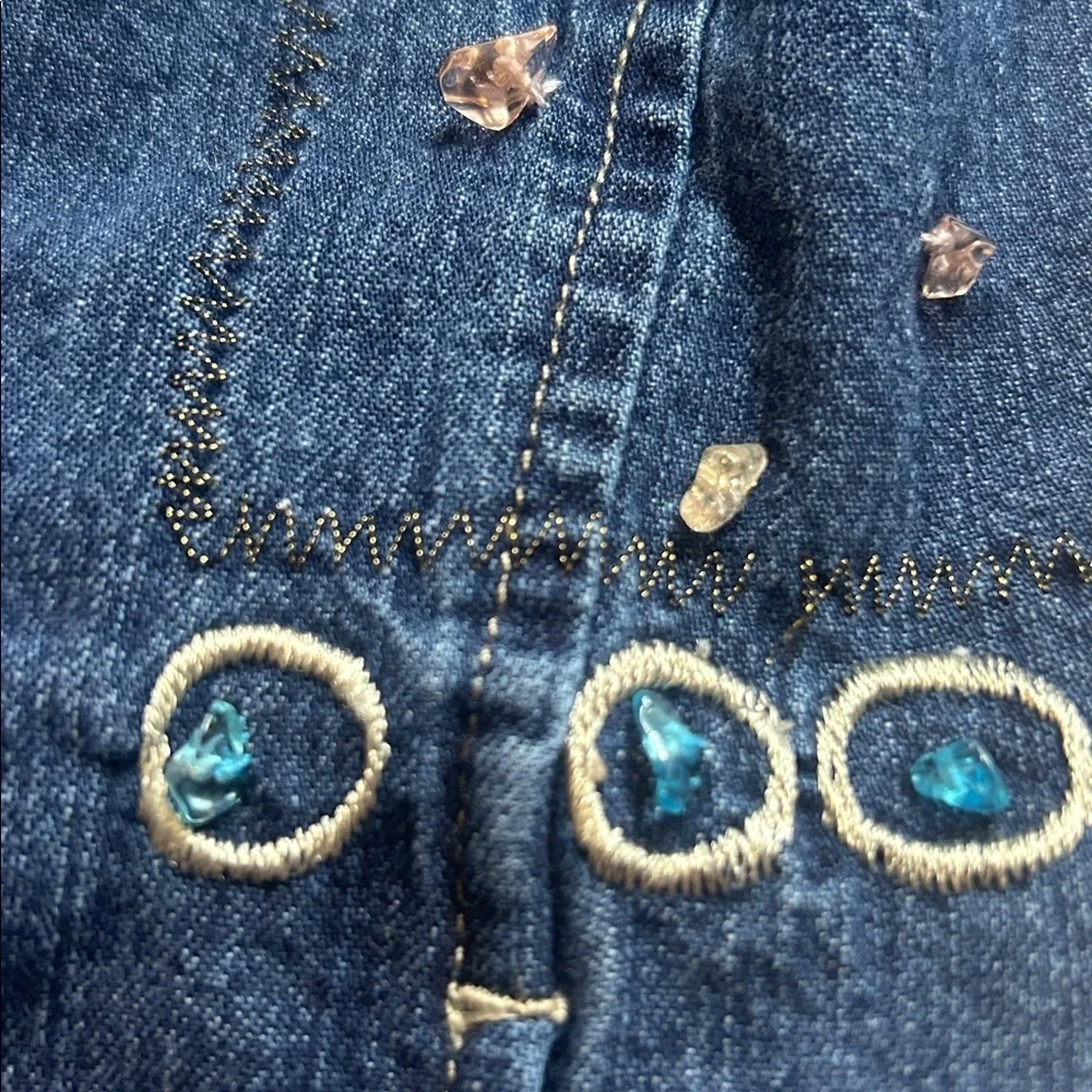 Marsh Landing Plant Embroidery Denim Jean Jacket Abstract Leaf Print Lily pad - Picture 10 of 12